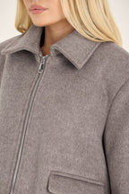 Wool Blend Collared Zip Up Jacket