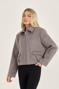 Wool Blend Collared Zip Up Jacket